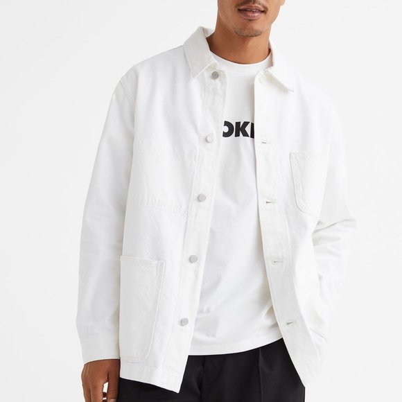 White Cotton Twill Overshirt - Picture 3 of 4